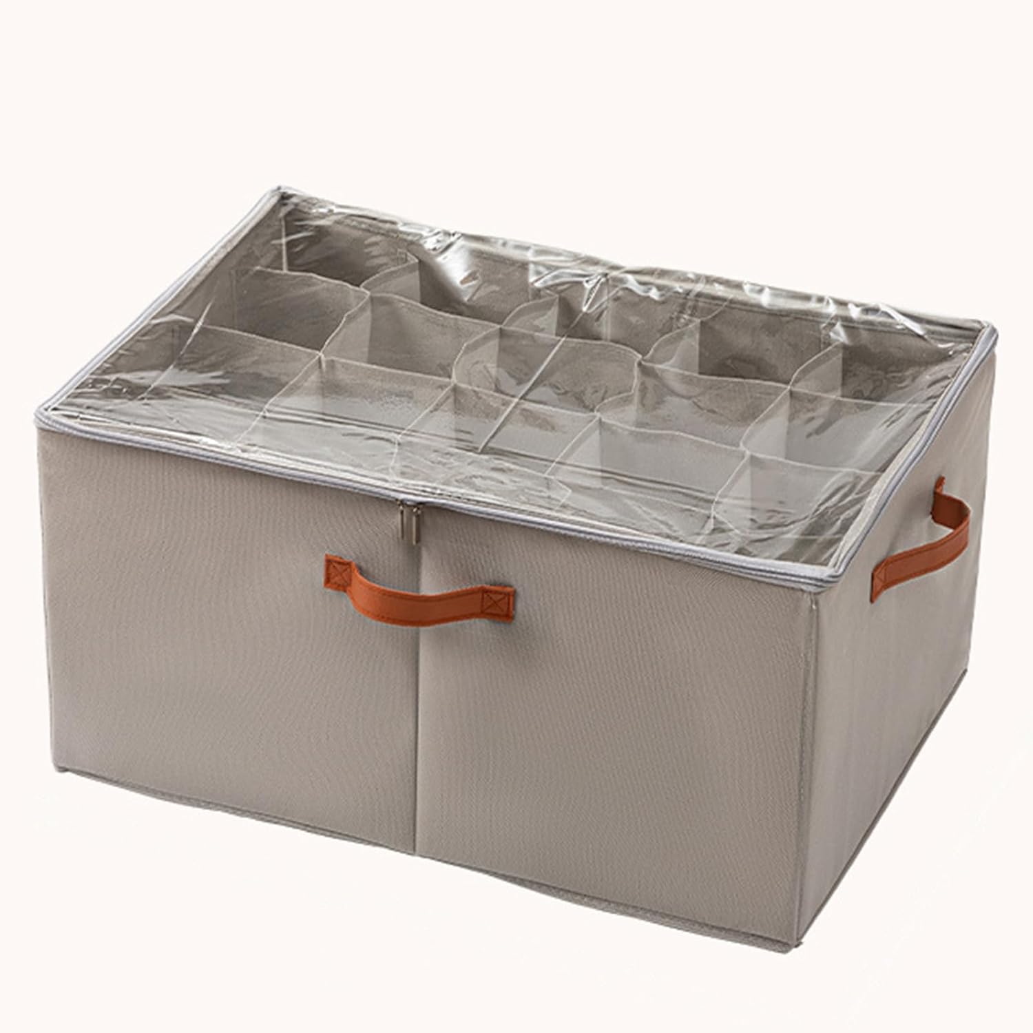 (2 Pack) Shoe Organizer for Closet, Shoe Storage Bins Foldable Shoe Storage Box Containers with Clear Cover and Sturdy Handles,Shoe Rack for Closet Storage for Sneakers Heels Slippers (Gray Large)