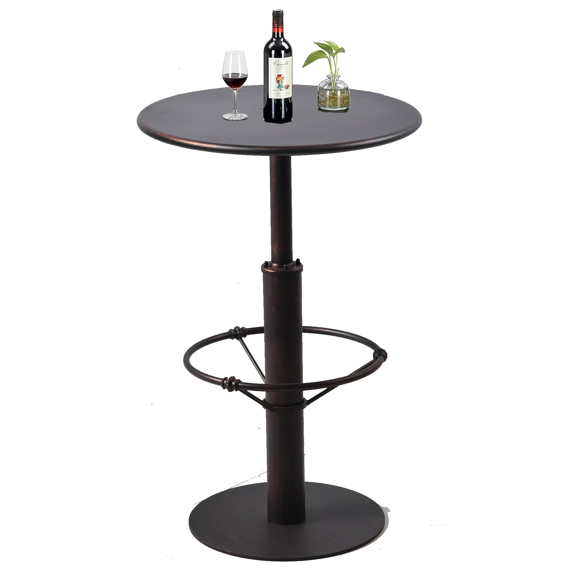 Diwhy Industrial Pub Table 23.6" Iron Round Desktop 37.4" Height Cast Iron Bar Table Copper