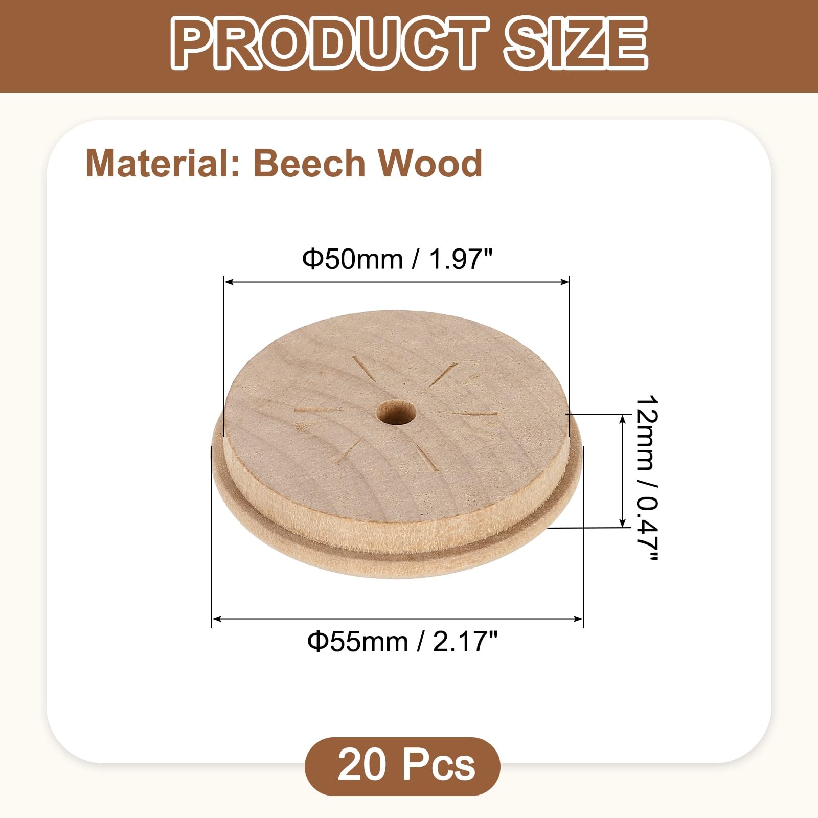 uxcell 20Pcs Wood Button Plugs, 50mm / 1.97