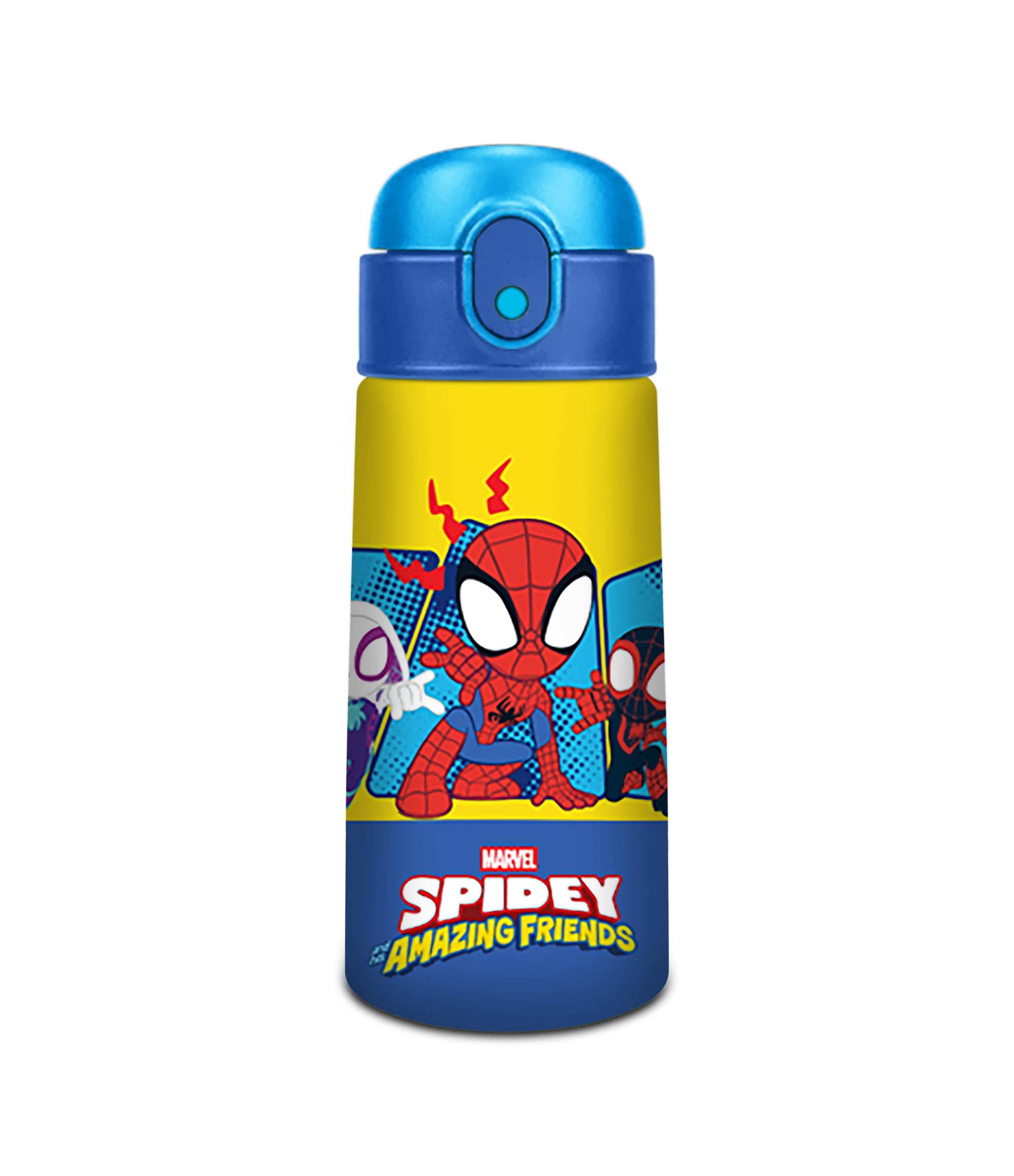 Seven Borraccia termica Spiderman, 460 ml, Acciaio, Cannuccia, Apertura automatica, Tenuta stagna, Mantenimento temperatura:caldo 12h/freddo 24h, Scuola e asilo