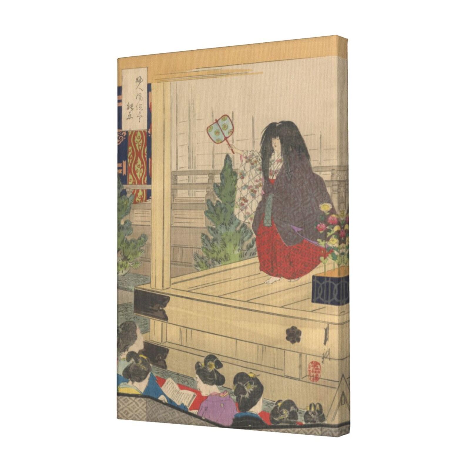 Amazon.co.jp: キャンバス絵画 明治錦絵 尾形月耕 婦人風俗尽 能楽油絵 