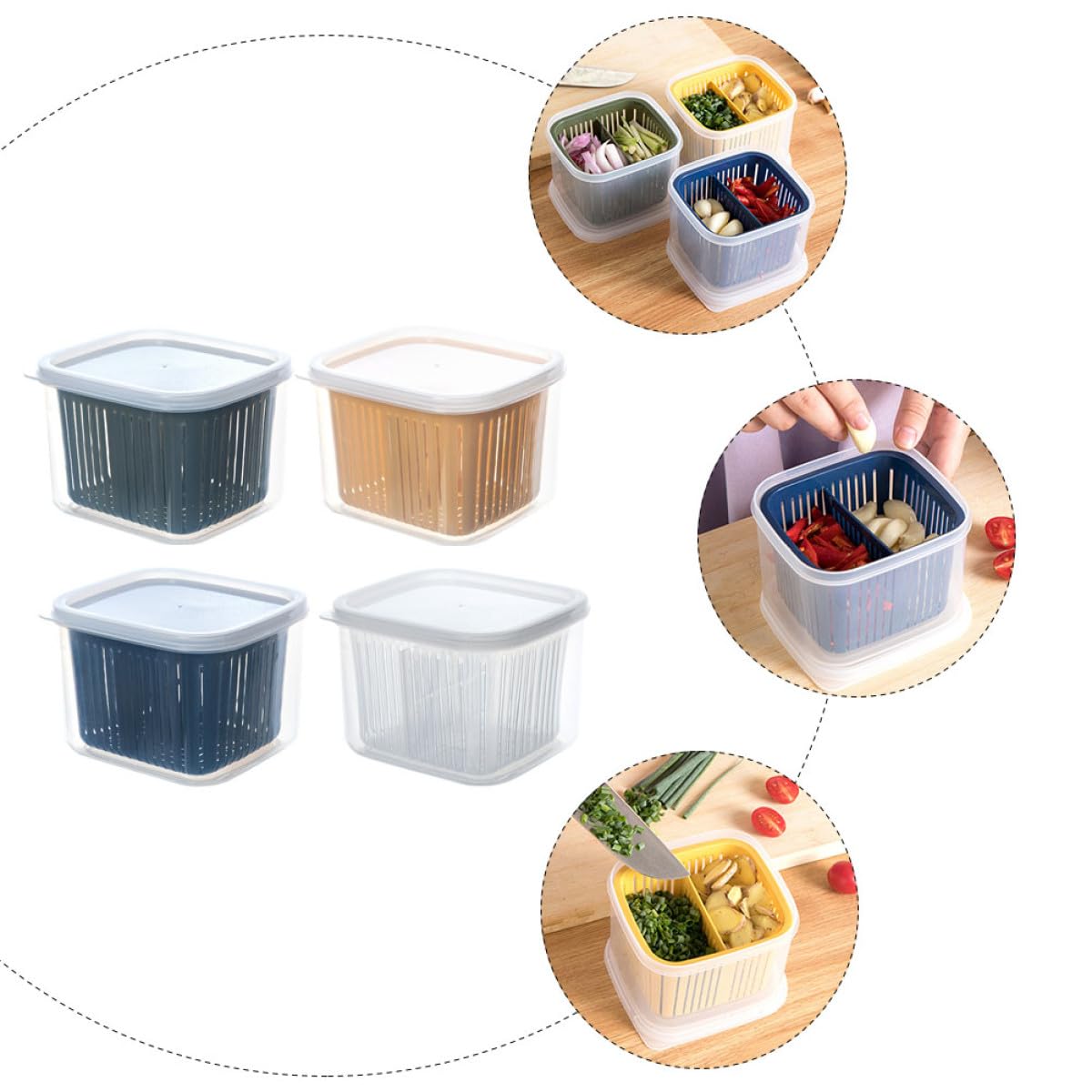 Set 4 Pezzi Contenitori per Alimenti Freschi Coperchio Ermetico in Pp, Scatole Multifunzionali per Conservare Spezie e Cibi nel Frigorifero