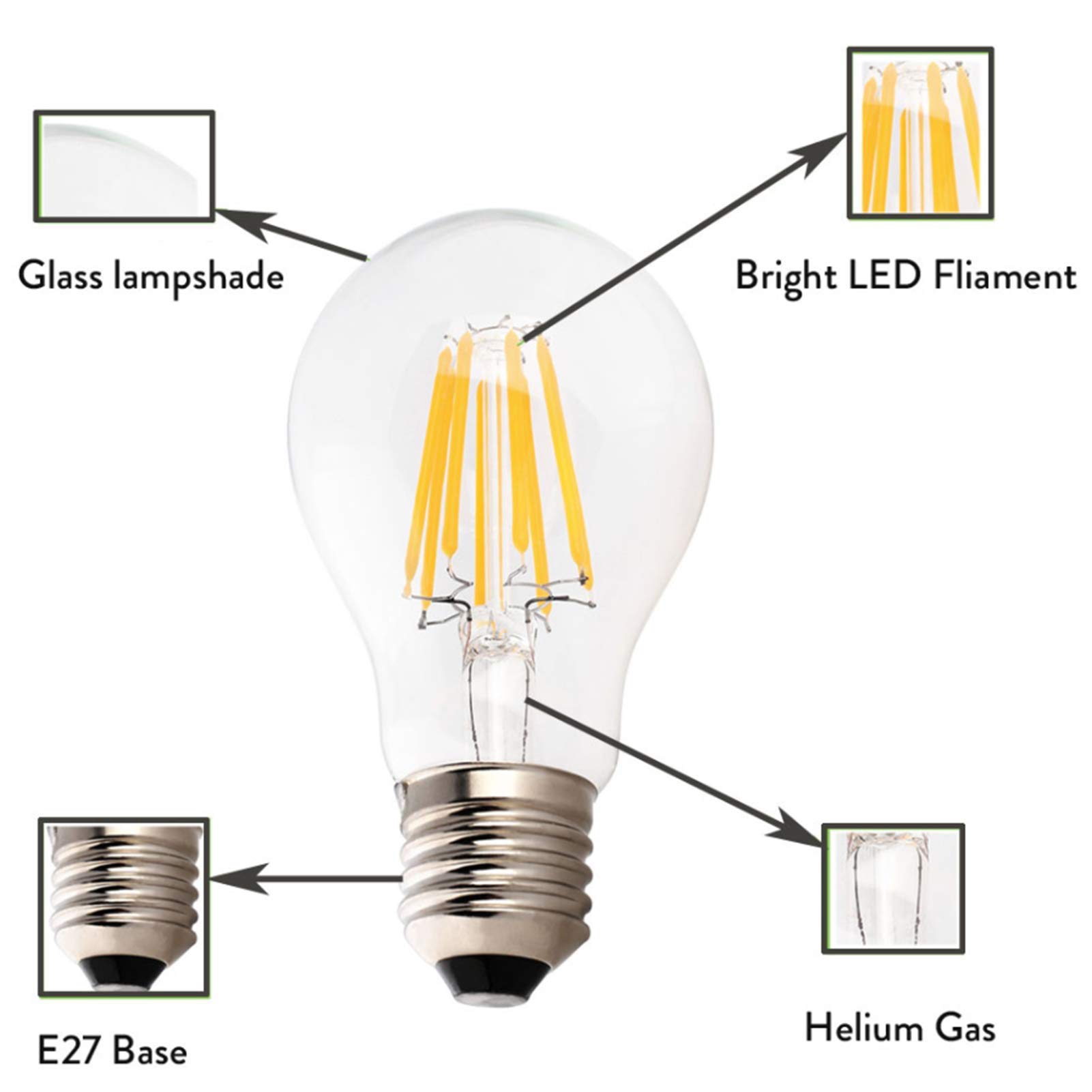 Ampoule Edison A60 2W Ancienne Source Lumineuse à Filament 360°; Angle faisceau remplacé par 20 W, utilisé l'éclairage rétro décoratif, blanc froid