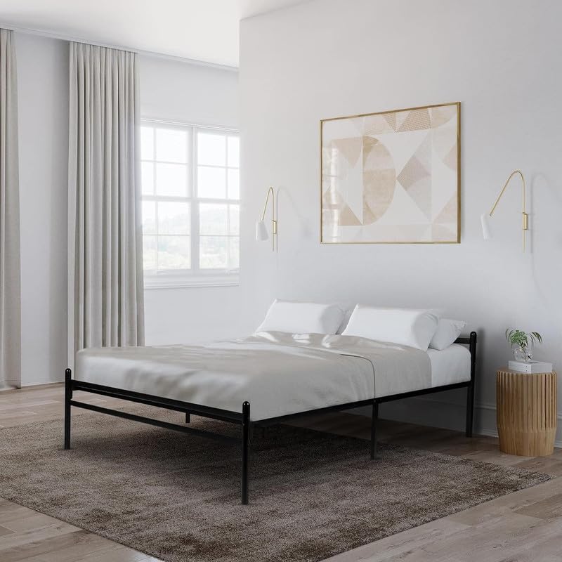 Aiden Metal Bed Queen Size Without Storage | Wrought Iron Queen Cot Bed for Bedroom with Headboard and Footboard | Matte Finish Black (75x60)