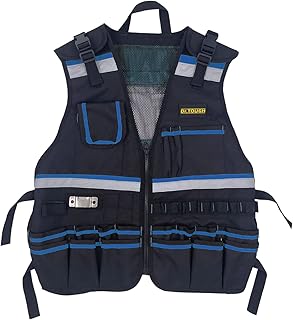 Dr.TOUGH Work Vest for Men Reflective Vest Black Safety Vest for Men Tool Vest For Carpenters Electrician (Blue)