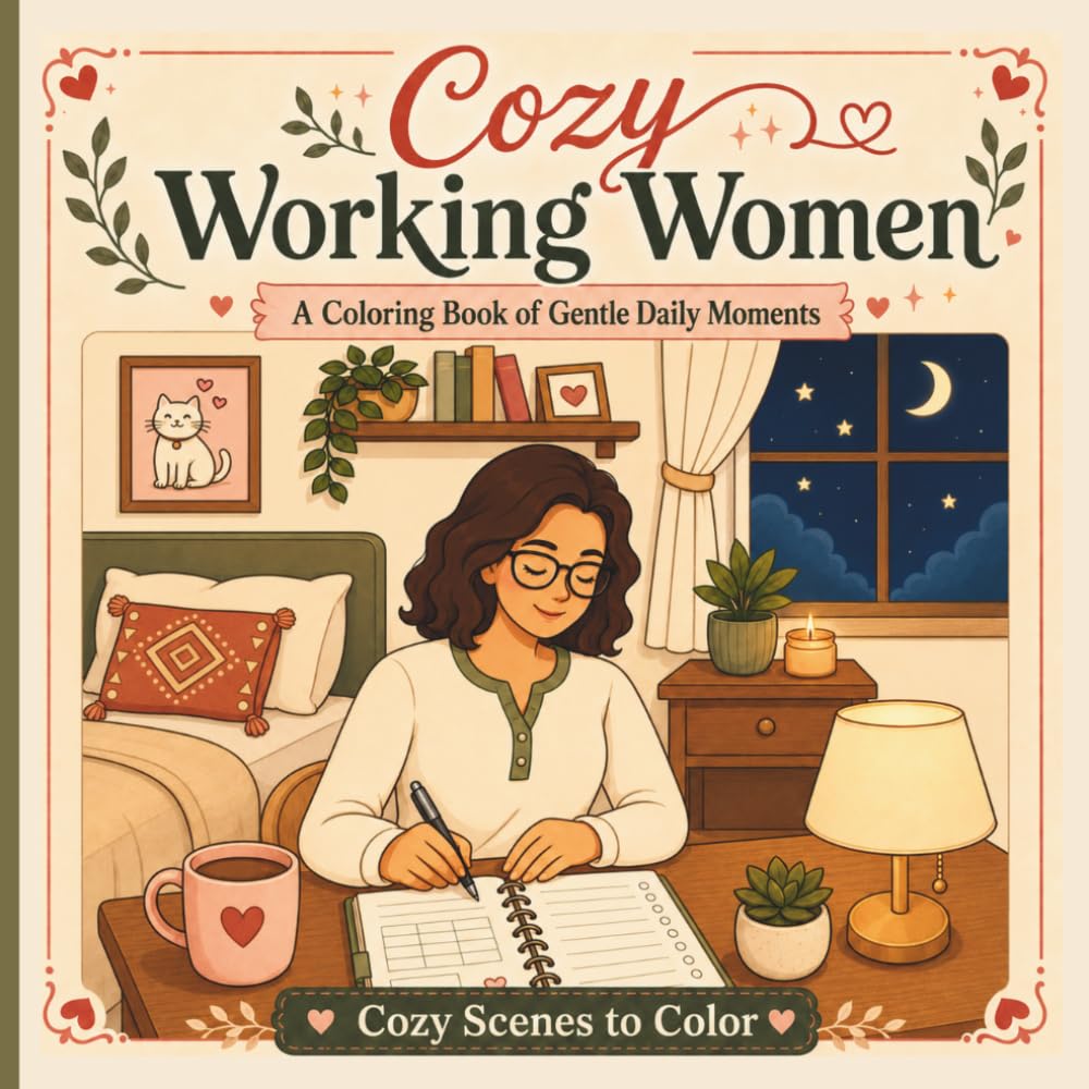Cozy Working Women Coloring Book: Relaxing Daily Routine Scenes for Adults Featuring Self Care, Home, Work, Cafe, and Cozy Moments