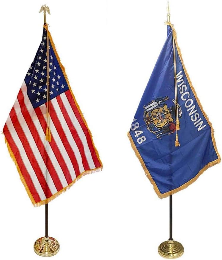 3x5' Wisconsin Indoor Flag with Pole Hem and Gold Ornamental Fringe