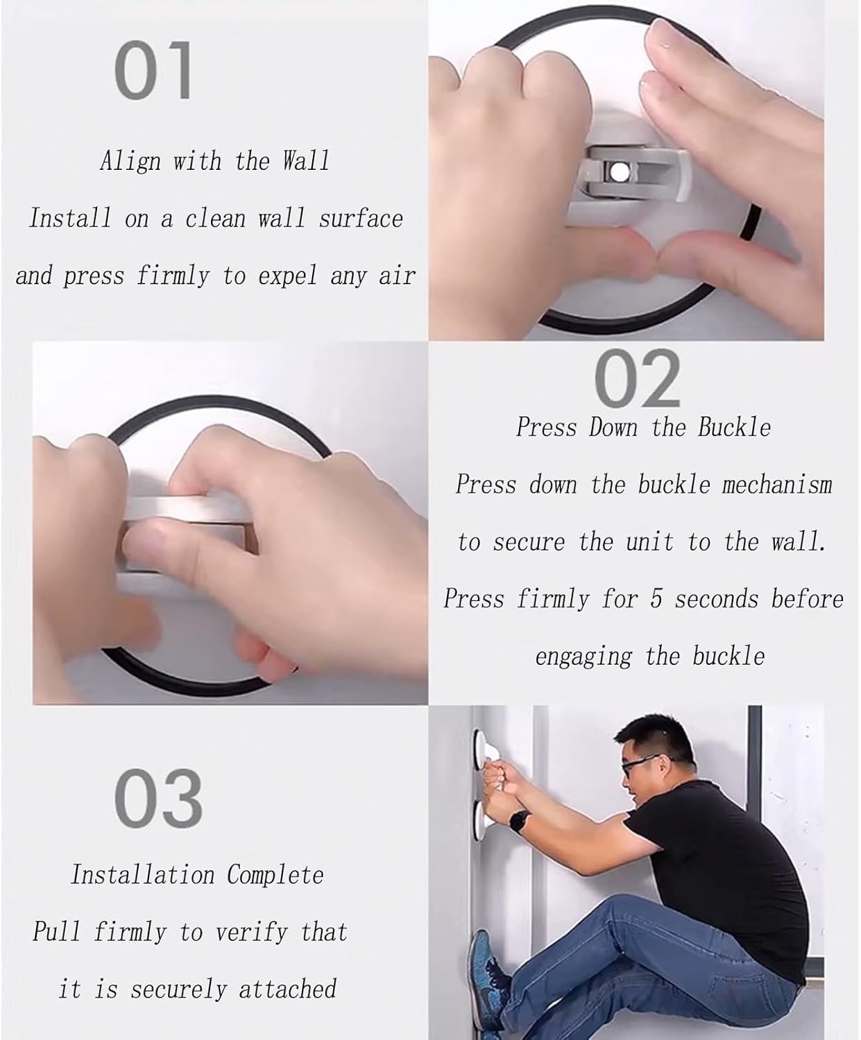 Barra de agarre antideslizante con ventosa para seguridad en el baño, ángulo ajustable, capacidad de carga de 220 libras, fácil instalación (negro)