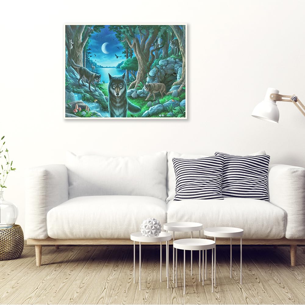 DCIDBEI Diamond Painting Lupo Occhi Blu 40x50cm | Quadro Mosaico 5D Con Strass Quadrati | Kit Completo Paesaggio Foresta - 2