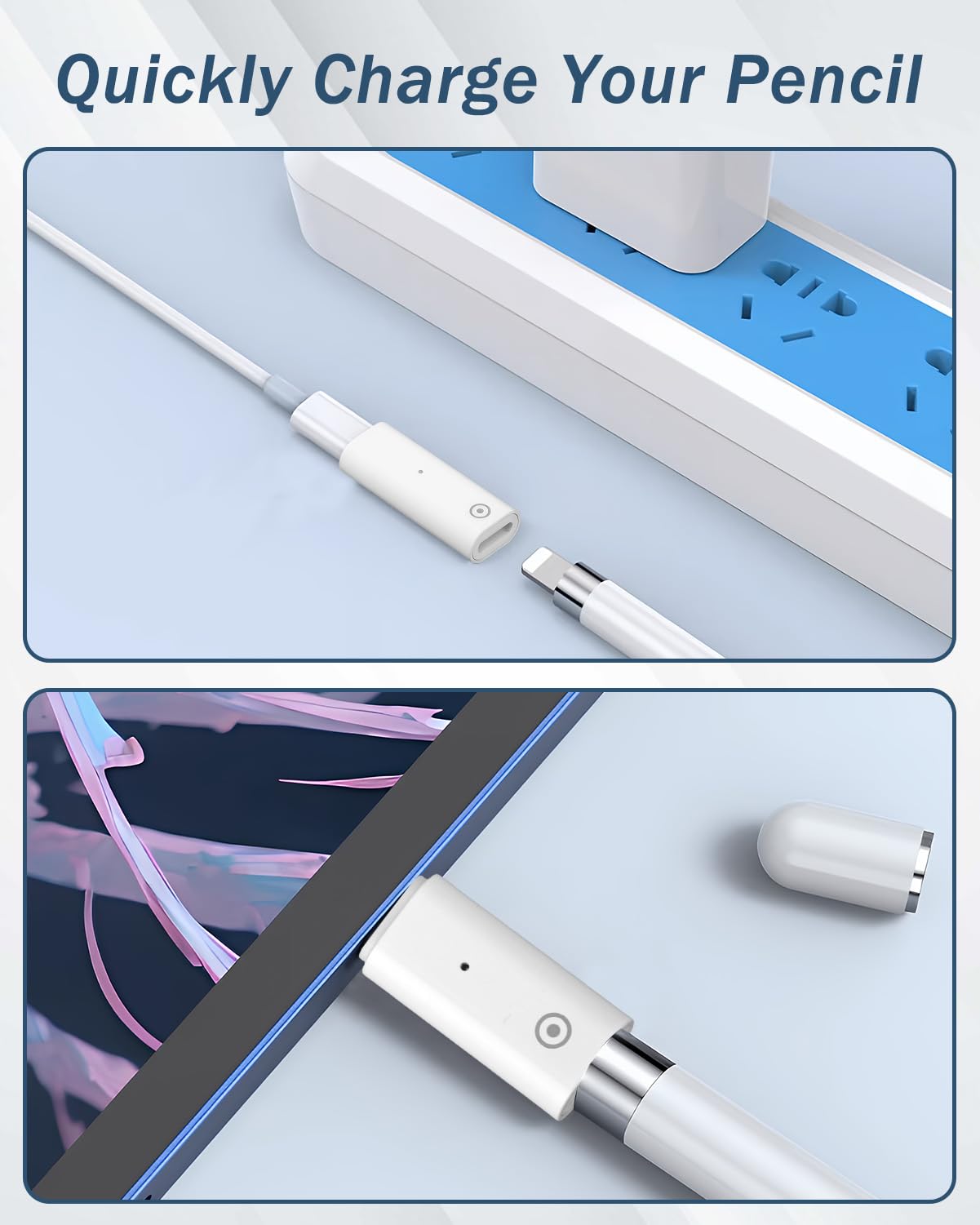 Zestaw 2 adapterów ładujących do Apple Pencil 1. generacji – wtyczka USB-C i gniazdo na złącze 8-pinowe – tylko do ładowania – kompatybilny z iPad 10. generacji – bez Bluetooth/danych