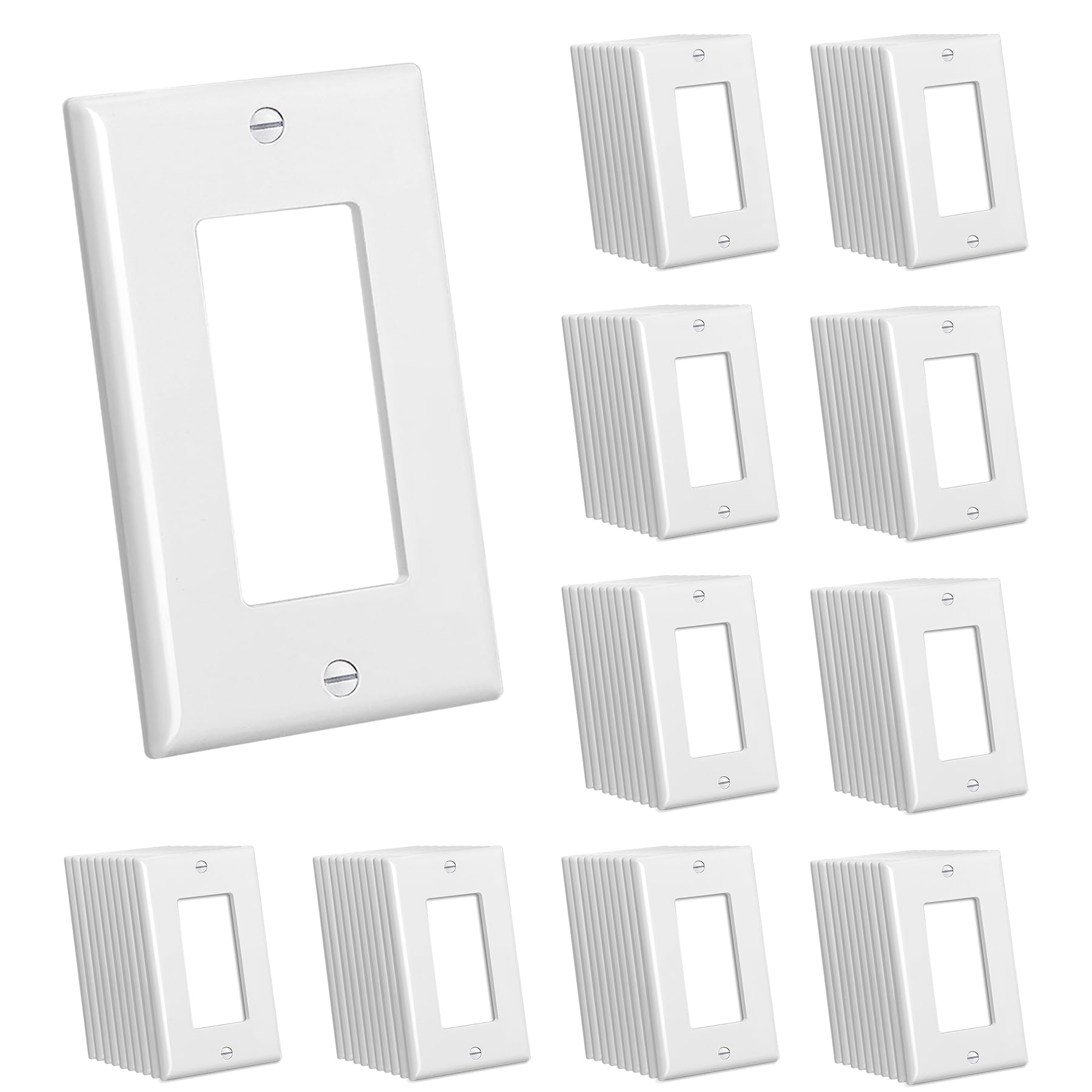 CML Decorator Wall Plates, 100 Pack Electrical Outlet Receptacle Covers, 1-Gang Switch Plates, Standard Size 2.76” x 4.5”, Impact Resistant, UL Listed, White, Gloss Finish, Contractor Pack