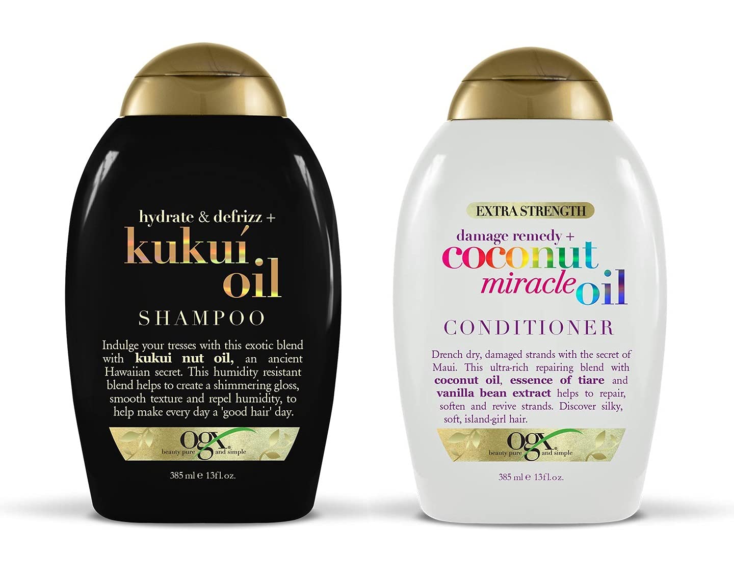 OGXExtra Strength Damage Remedy Coconut Miracle Oil Conditioner + Hydrate + Defrizz Kukui Oil Shampoo | For Dry, Frizzy, Curly & Coarse Hair, Hydrating & Flyaway Paraben, Sulfate-Free 385 * 2 ml