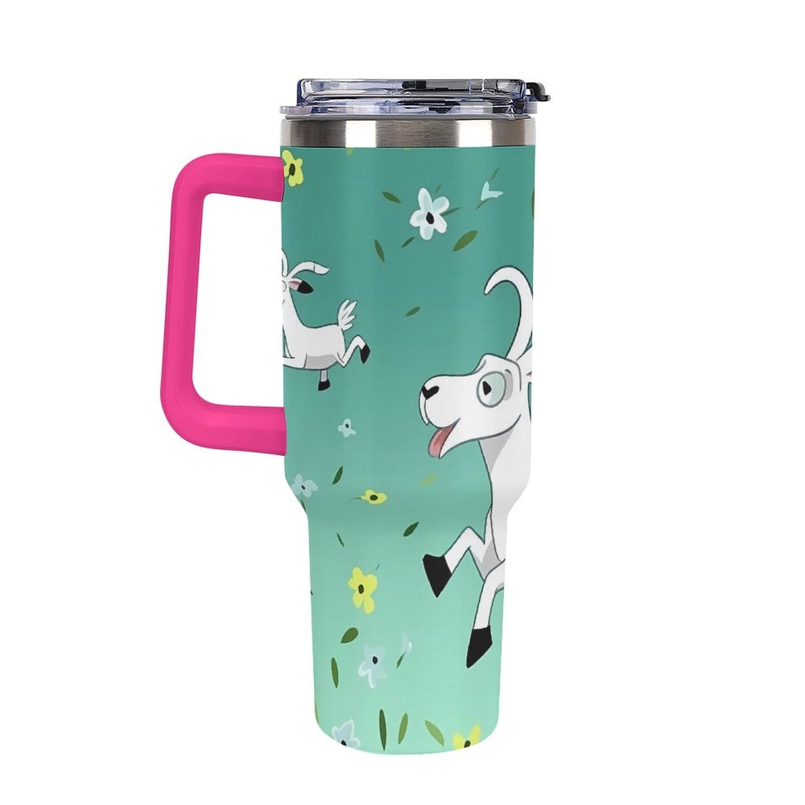 Autobecher aus 304 Edelstahl, 1,2 l, Ziegenfrolic Tumbler mit Strohhalm und auslaufsicherem Deckel, großes Fassungsvermögen, vakuumisolierter Reisebecher für Auto-Becherhalter