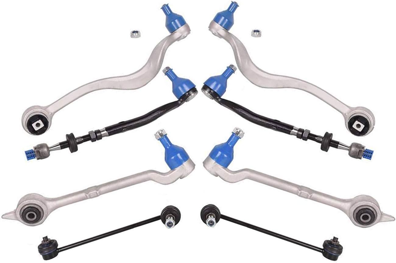 TOPAZ 8 Pcs Front Control Arm Suspension Kit w/Stablizer Link Tie Rod Ends Replacement for BMW E39 525i 528i 530i 5 series