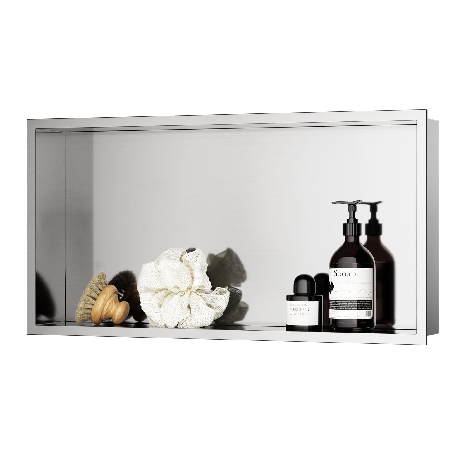KEOKBON 60 x 30 x 10cm, Wandnische Dusche Edelstahl Duschnische Einzelregal Lagerung für Badezimmer Nano Silber