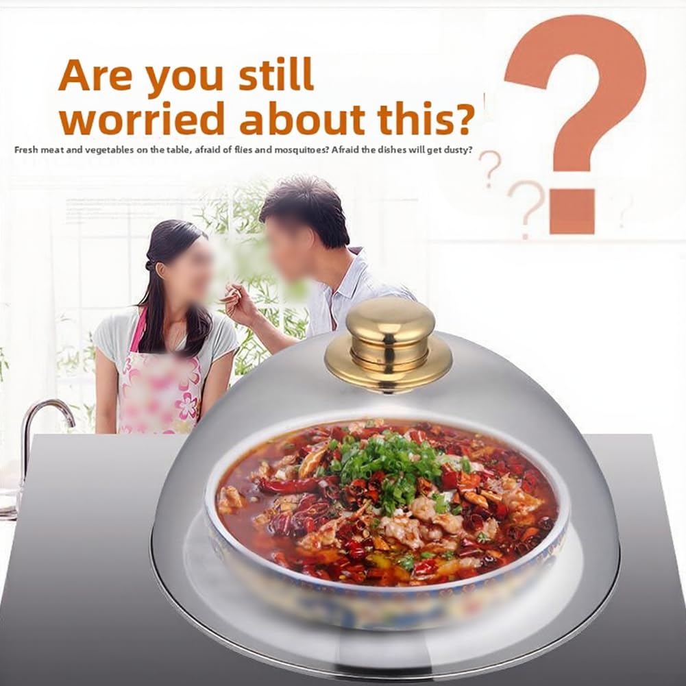Coprivivande per acciaio 2 Campana per Microonde Anti per polvere Coperchio per Cucina Ristorante 25.5cm(Gold)