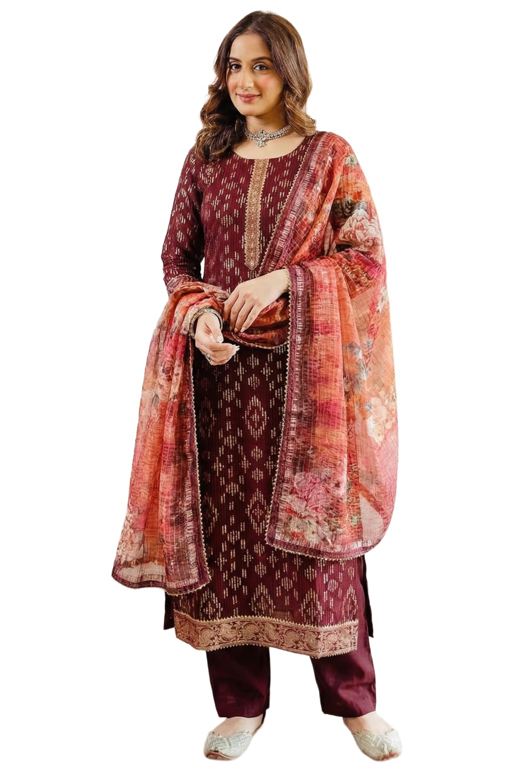 gosriki Kurta Sets for Women Viscose Printed | Kurti Set for Woman | Straight Kurta Pant Dupatta Set | 3 Piece Set Women | Round Neck 3/4 Sleeve Regular Fit Stylish Ethnic Outfit Clothing-picture-29