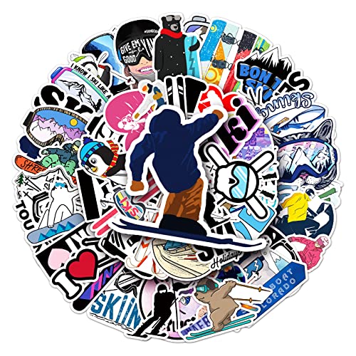 Bric Dodo 50 Stück Skifahren Aufkleber Auto Laptop Telefon Gitarre Skateboard Motorrad Fahrrad Ski Stickers Set Vinyl Wasserdicht Aesthetic Aufkleber für Jugendliche Kinder Erwachsene