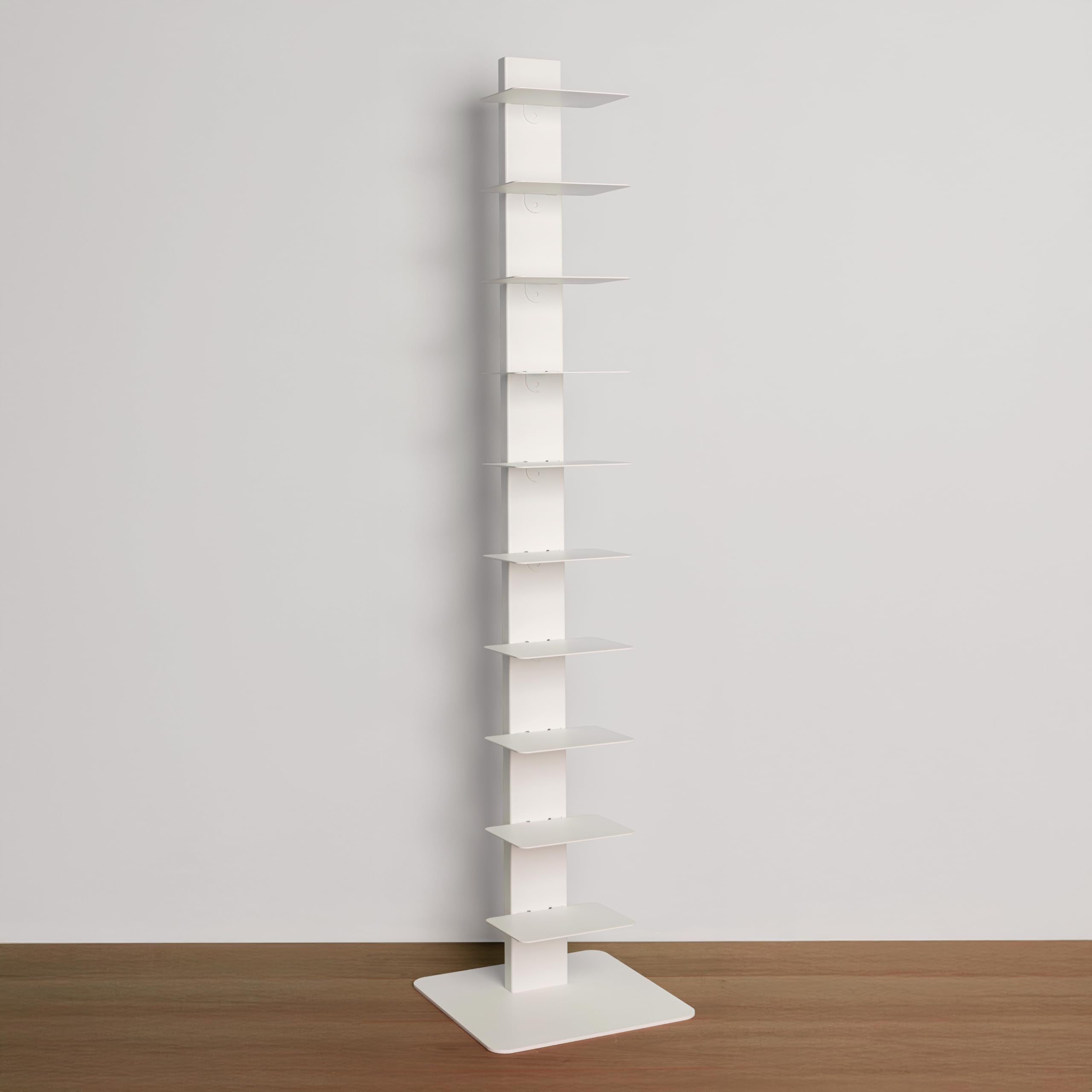 STEELNOVO | Beatrice, Libreria Verticale Salvaspazio con 10 Ripiani, Altezza 150 cm, Libreria a Colonna in Acciaio Verniciato Moderna, Scaffale da Terra Colore Bianco, Soggiorno, Studio, Made In Italy