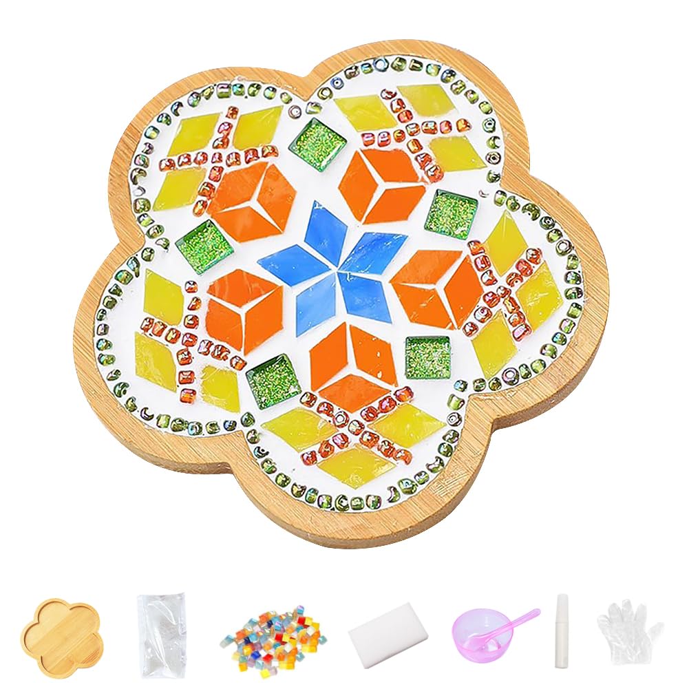 Magicaldiy DIY Mosaic Craft Kits Mosaic Tiles Flower Shape Coaster Kit, Make Your Own Mosaic Project, Handmade Craft Set with Colourful Glass Mosaic Tiles for Decoration and Gift