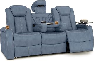 Seatcraft Republic Home Theater Seating Smokey Blue Sofa w Fold Down Table