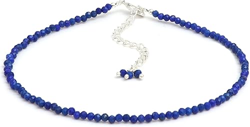 Miniatura 2 de Gempires Lapis Lazuli Beads Anklet, September Birthstone, Ankle Jewelry for Women, 2.4-2.5 mm Round Beads, 9+2 inch Adjustable Silver Plated Chain