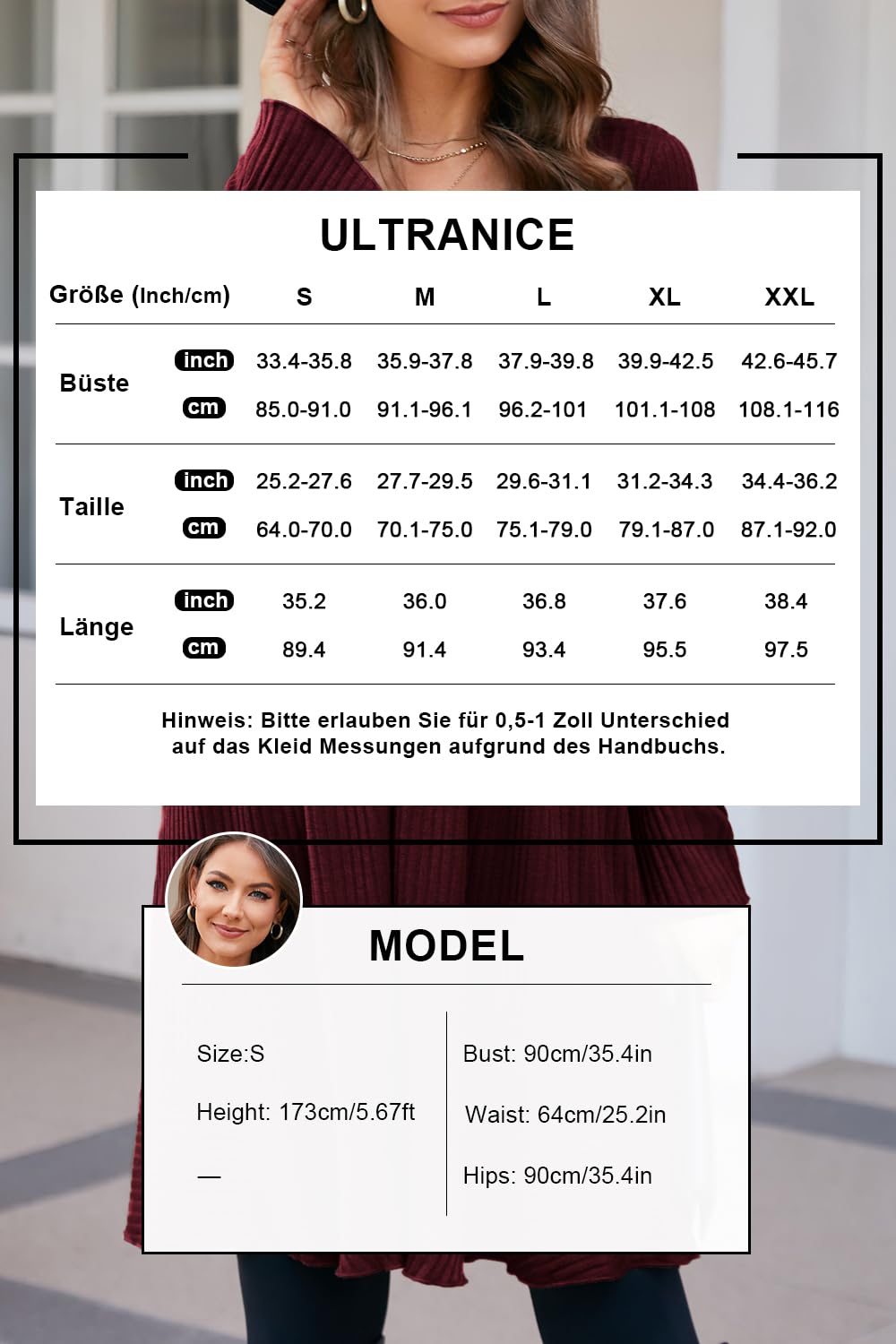 ULTRANICE Robe en Maille pour Femme Col en V avec Boutons Décoratifs pour L'automne et l'hiver