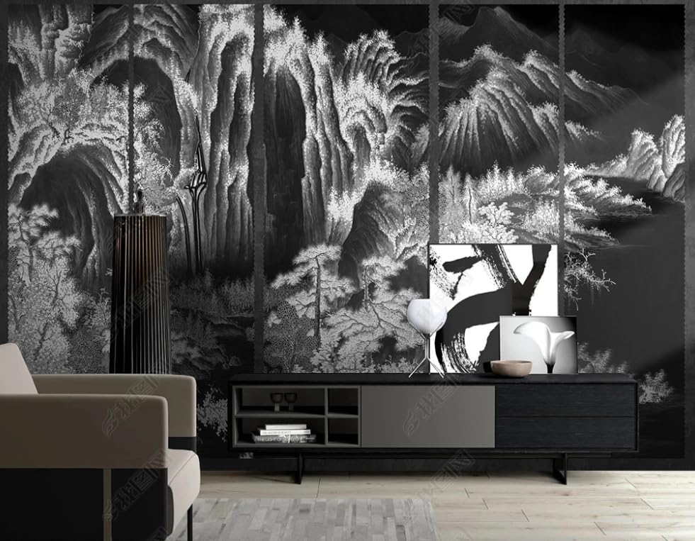 Papier peint intissé paysage de nature monochrome pour créer un coin détente dans le salon