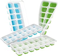 Vista 10 de Bandeja para cubitos de hielo con tapa, 4 paquetes de 56 cubos, bandejas apilables duraderas para cubitos de hielo para congelador con tapas