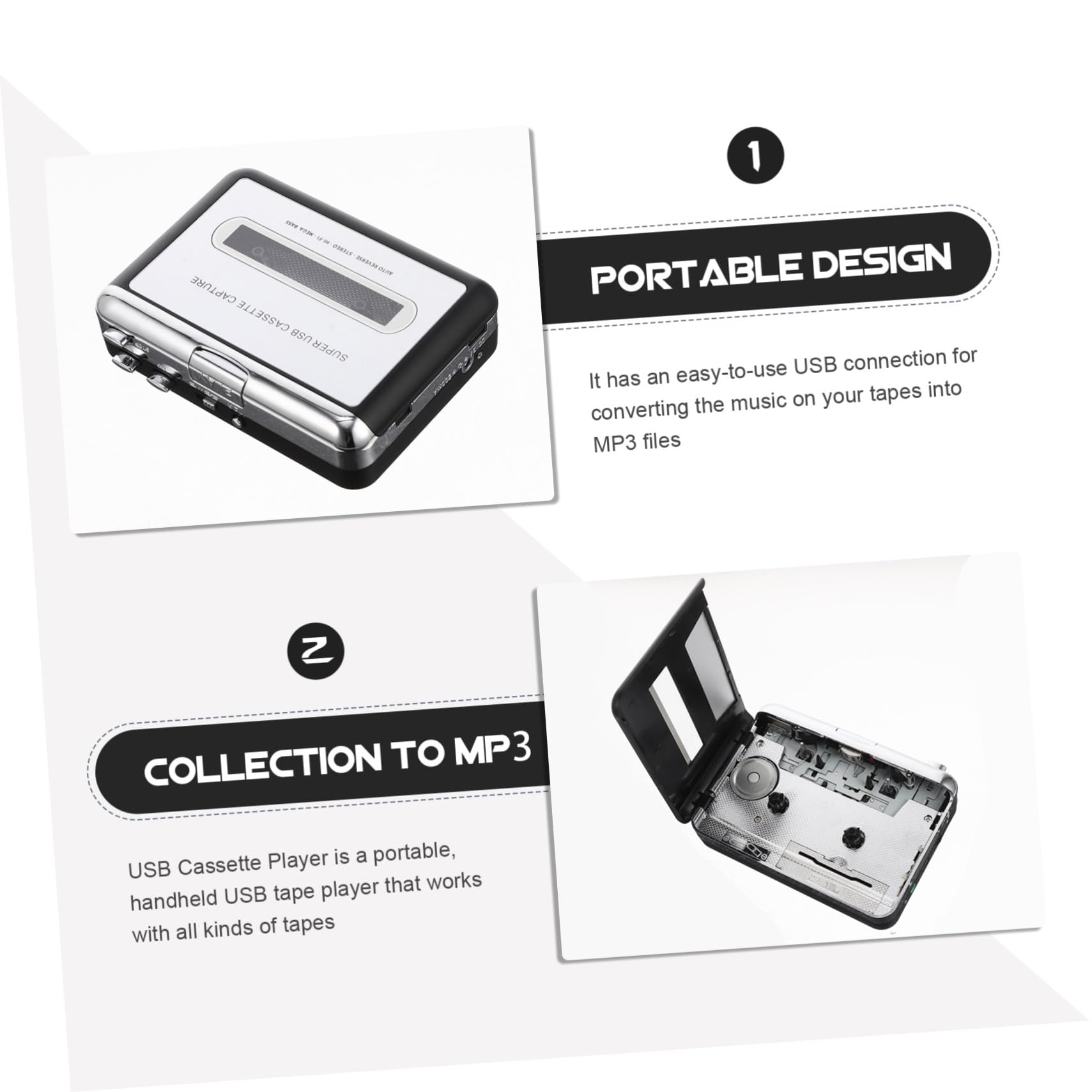 OSALADI Convertitore Cassette USB Portatile Lettore Musicale da Cassetta Software di Conversione senza Driver Compatto per Trasferire Collezione di Nastri