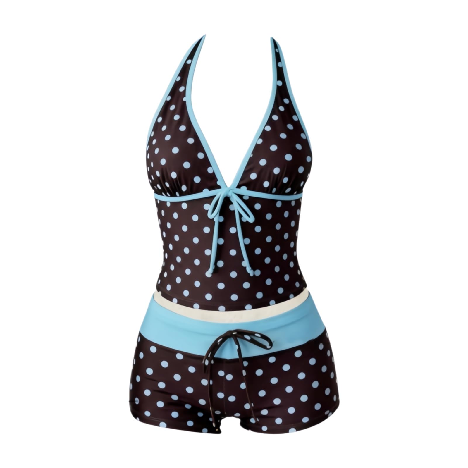 Generisch Damski kostium kąpielowy Polka-Dot-Tankini, Y2K, wiązany na szyi z szortami, letni, słodki strój kąpielowy w stylu retro na urlop na plaży