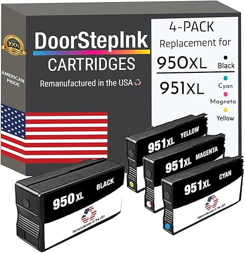 Miniatura 1 de DoorStepInk Cartucho de tinta remanufacturado de repuesto para HP 950XL 951XL (negro, cian, magenta, amarillo) 950 XL 951 XL 4 PK para HP Officejet