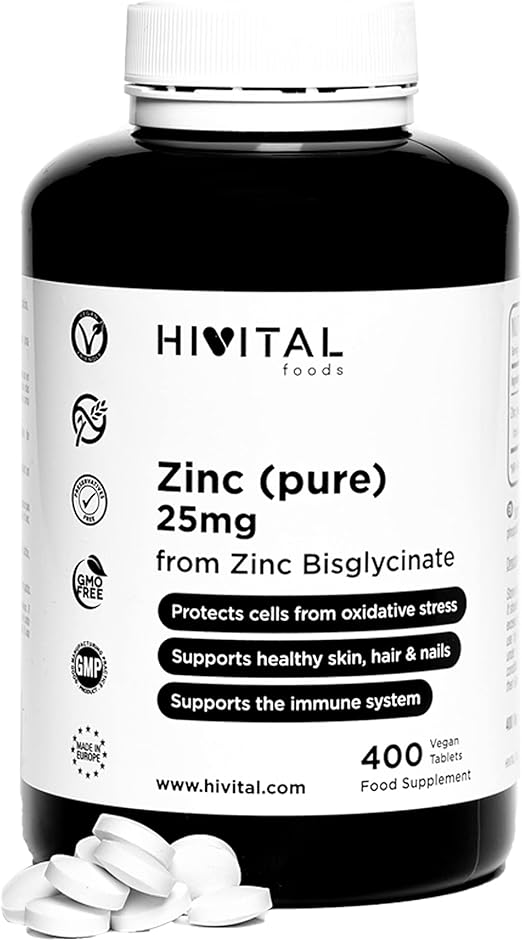 Zinc 25 mg de Bisglycinate de Zinc. 400 comprimés végétaliens pour plus