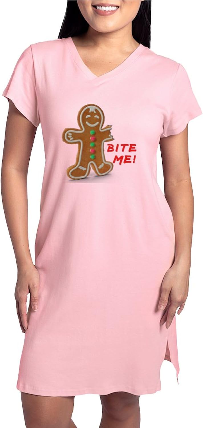CafePress Gingerbread Person Cookie Women's Nightshirt, Soft Long Pajama Shirt, Cotton PJs/Pyjamas Pink