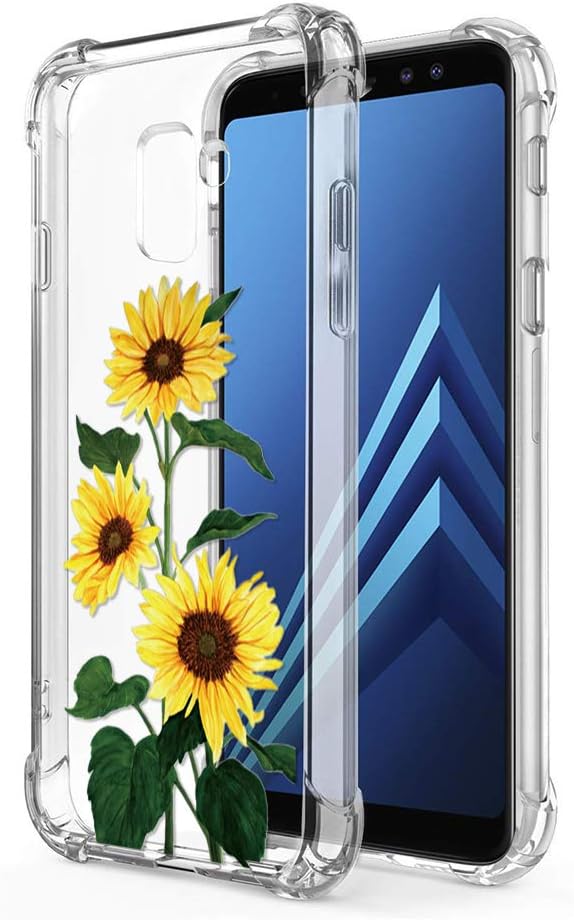 Yoedge Case for Galaxy A8 2018, Clear Floral Pattern [Ultra Slim] Back Cover Shockproof Soft TPU Silicone Bumper Case with Protective Air Cushion Corners for Samsung Galaxy A8 2018 (Sunflower)