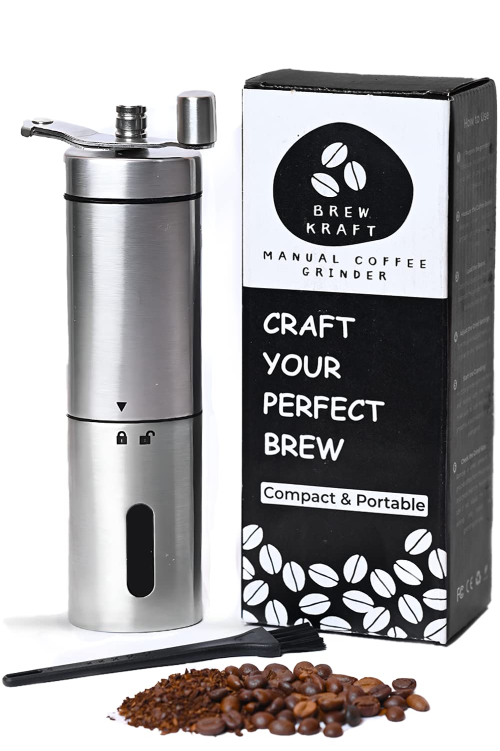 Buy BrewKraft Manual Coffee Grinder with Adjustable Settings Brushed