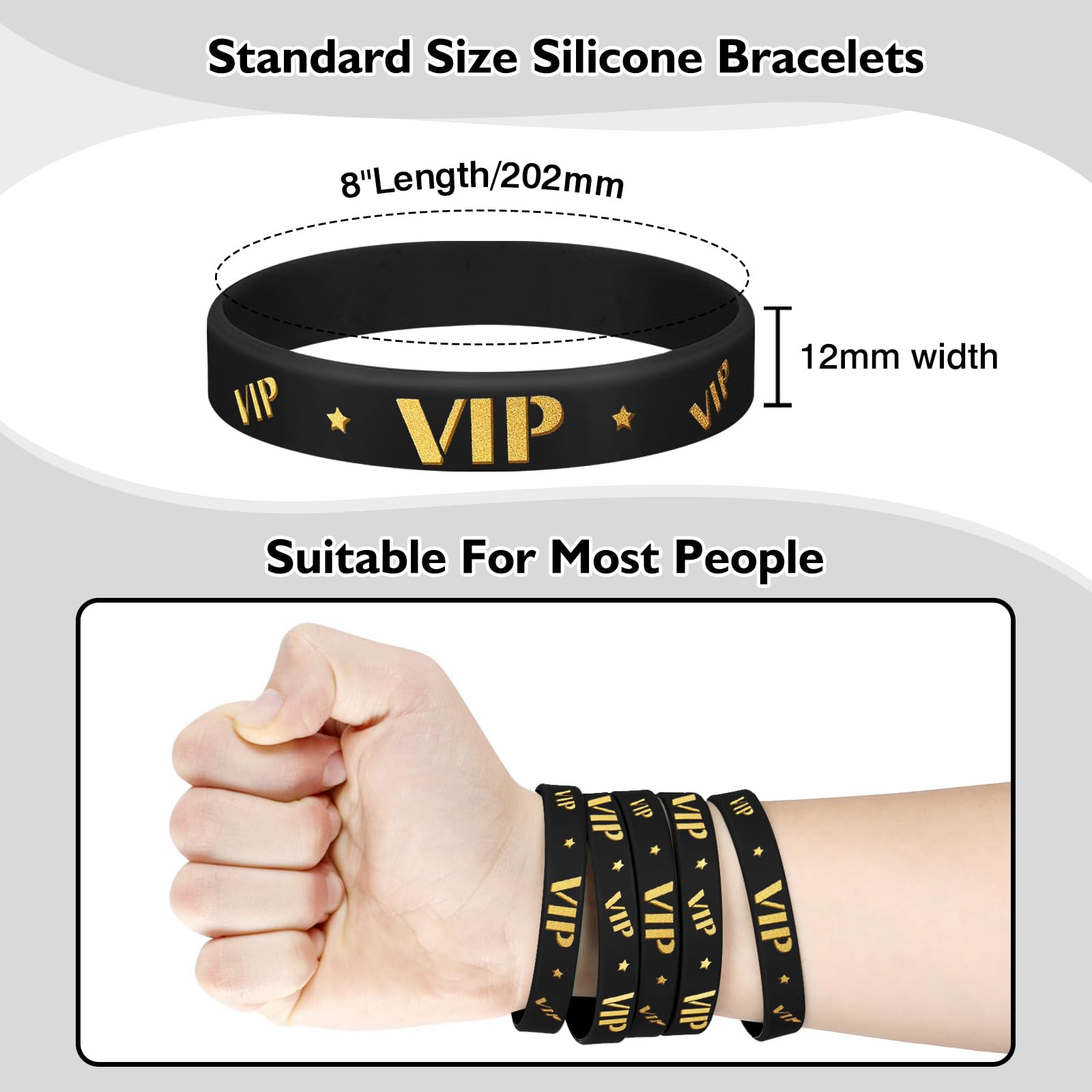 VIP Bracelets en silicone, 100/50/25 Pièces VIP Élastiques en Silicone Bracelets en caoutchouc élastique pour Sport Homme Femme Fête Réunion Rassemblement