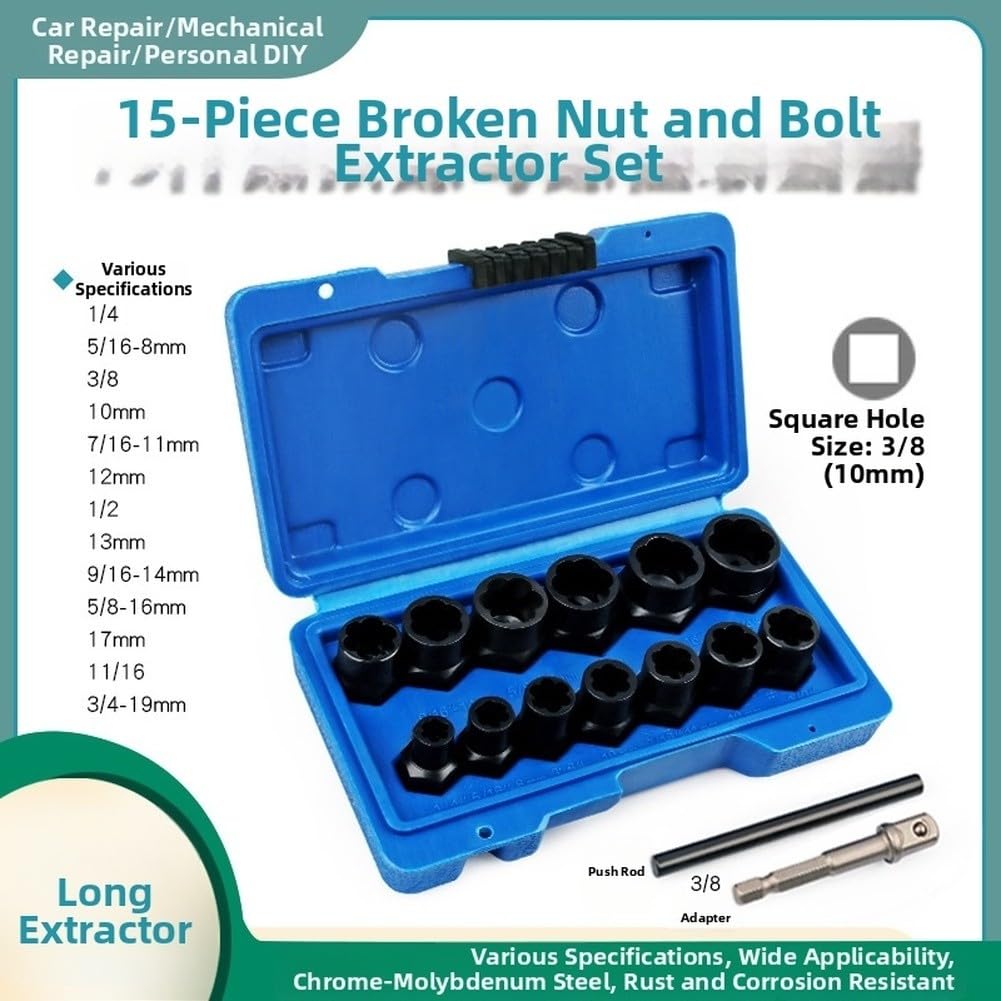 Juego de extractores de tuercas de perno roto con enchufe de extensión de 65 mm, acero de aleación de cromo para tornillos oxidados (B)