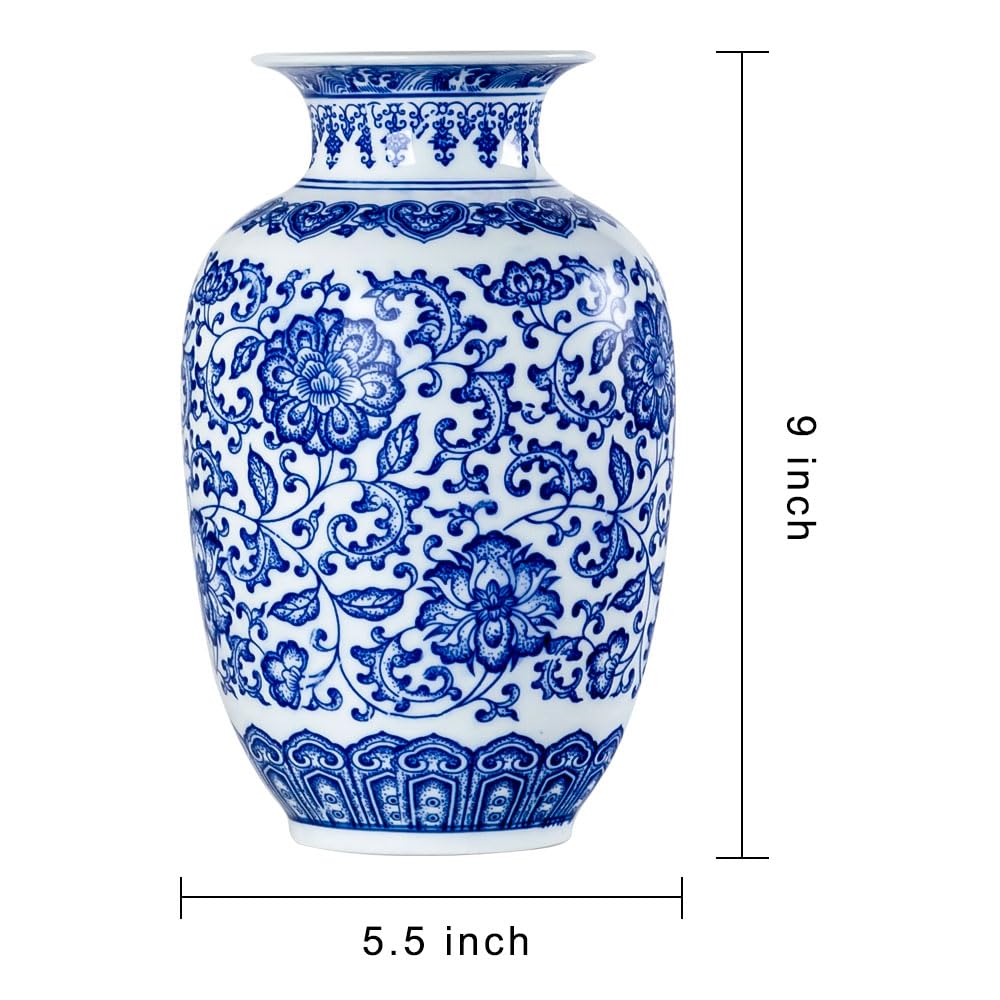 Amazon.com: Qinlang 9 英吋(約22.9 公分)小陶瓷花瓶適用於花,藍色和