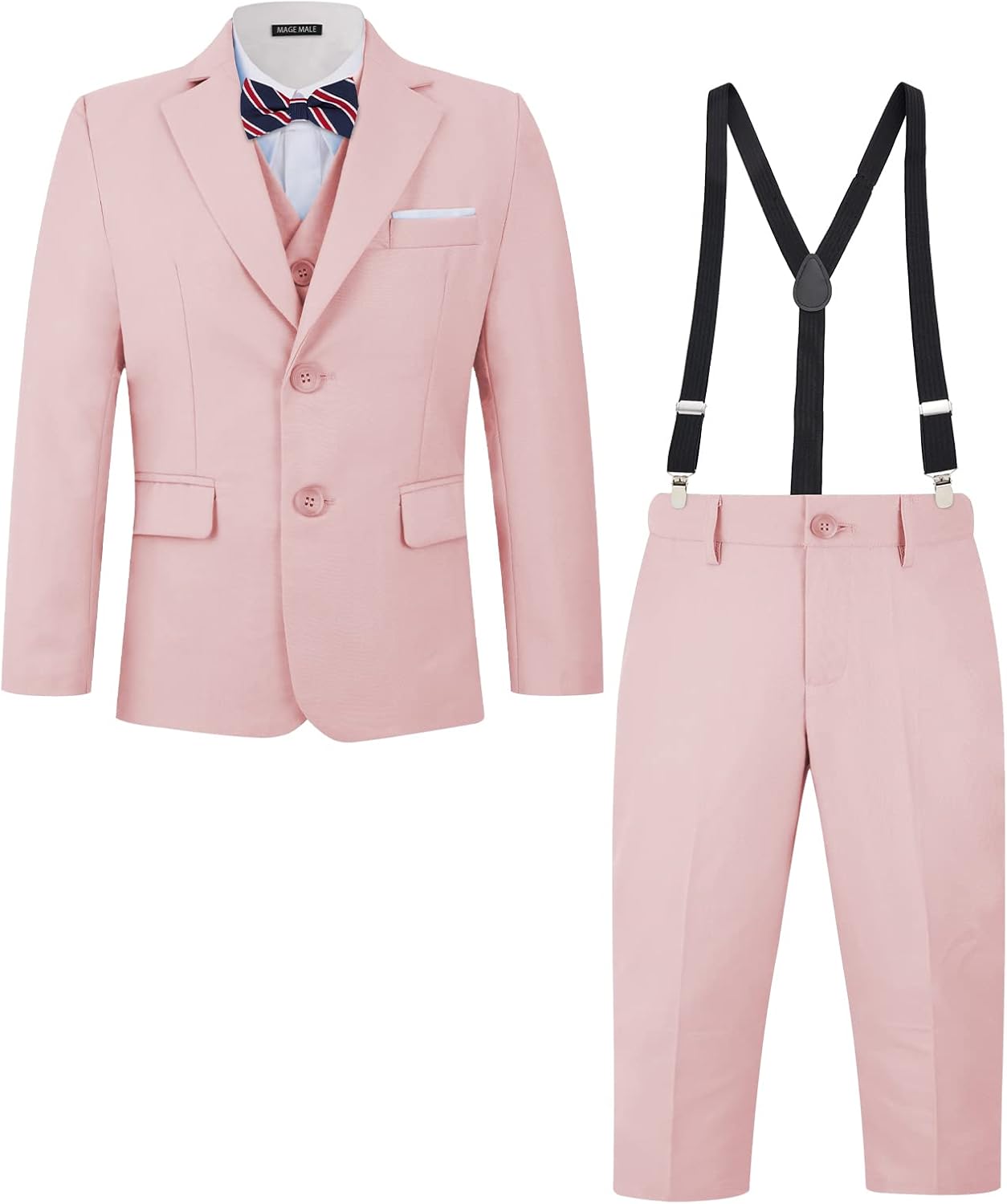 MAGE MALE Boys Multiple Colour Formal Dress Suits 3 Piece Slim Fit Dresswear Suit Set with Kids Suspenders MAGE MALE Boys Multiple Colour Formal Dress Suits 3 Piece Slim Fit Dresswear Suit Set with Kids Suspenders