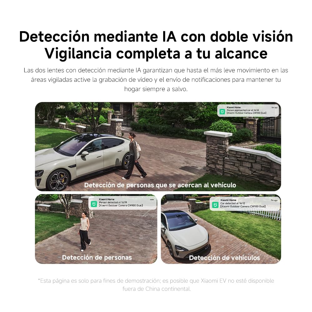 XIAOMI CW100 Cámara Vigilancia Exterior WiFi 2K 3MP Doble Lente | IP66 Impermeable, Visión Nocturna Color, Wi-Fi6, Audio Bidireccional, Alarma Luz Sonido, IA Detección Personas Vehículos