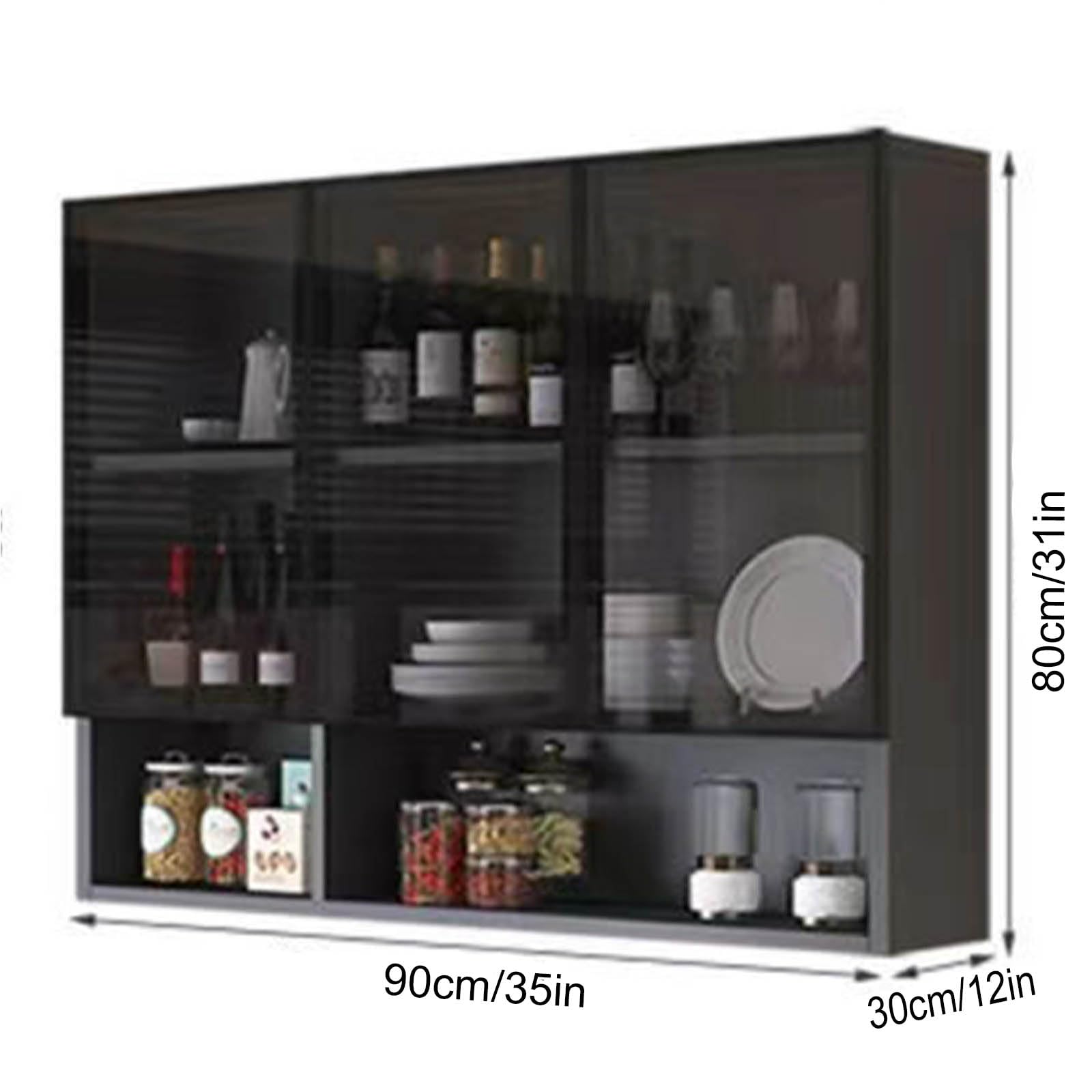 Armadietto da parete con ante in vetro, montaggio a parete in legno, vetrina sospesa a 3 ripiani per bagno, cucina, sala da pranzo (139,7 x 30,5 x 78,7 cm (lunghezza x larghezza x altezza)