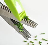 Vista 5 de NewlineNY - Tijeras de hierbas gourmet de acero inoxidable de 10 hojas con cuchillas y limpiador de cubierta protectora