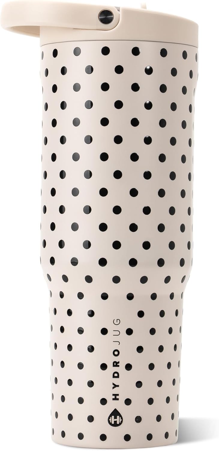 HydroJug Polka Dot Sport 32 oz Insulated Water Bottle, French Vanilla
