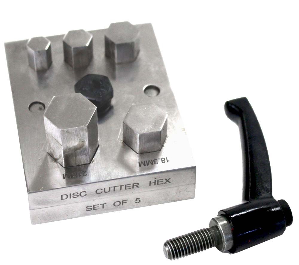 BENCH WIZARD5 Pc Hex Shape Disc Cutter | Sizes: 12mm to 24mm (0.5" to 0.9") | Solid Steel | Perfect for Crafting and Jewelry Making | Handle Design for Sheet Metal Adjustments