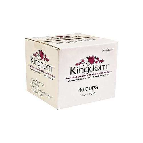 Kingdom Taza de comunión precargada con obleas (10 unidades, jugo rojo) sellada en un recipiente de una sola porción con vida útil de un año,
