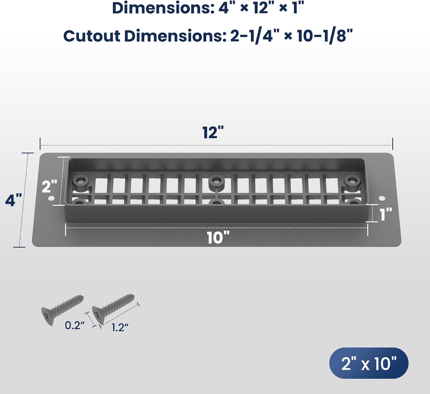 Safoner Aluminum RV Floor Register 2"x10" with Removable Cover, Lightweight Durable Camper Essential, Pet-Friendly RV Vent Accessories for Inside, 2 Pack-Gray
