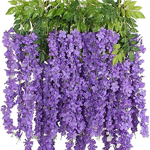 12 Pack Wisteria Flower Vines Garland, 3.75 Feet Artificial Flower Strings, Fake Hanging Flowers, Silk Wisteria Garland Flowers, Wisteria Vine for Wedding, Garden, Wall Decoration (Purple Blue)