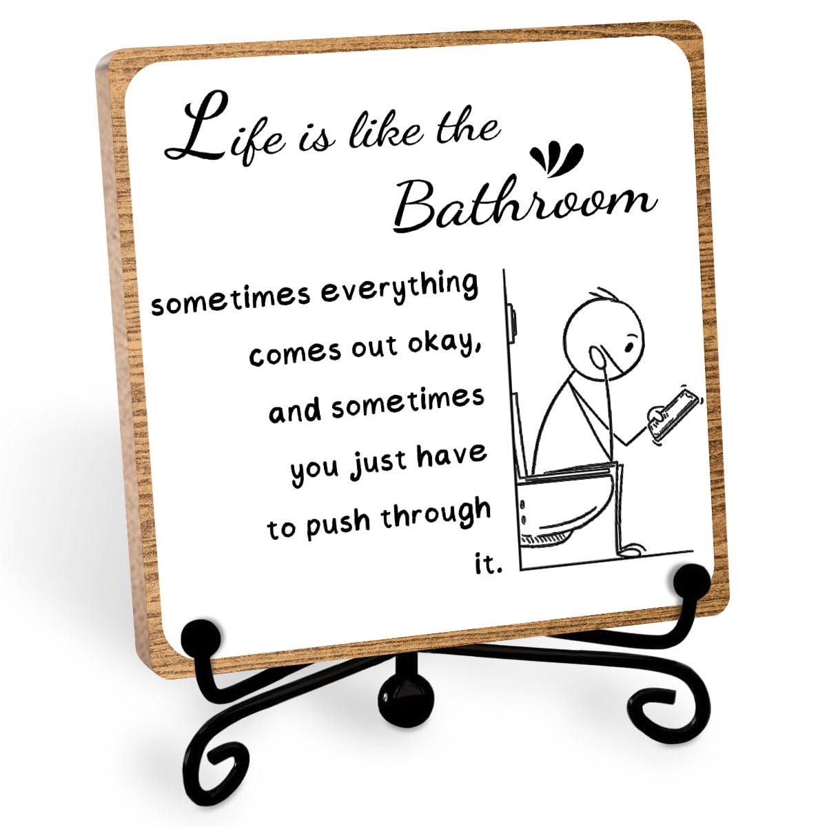 Funny Bathroom Decor, Bathroom Wooden Sign with Stand Decor, Farmhouse Home Toilet Desk Shelf Accessories, Rustic Table Decorations Supplies