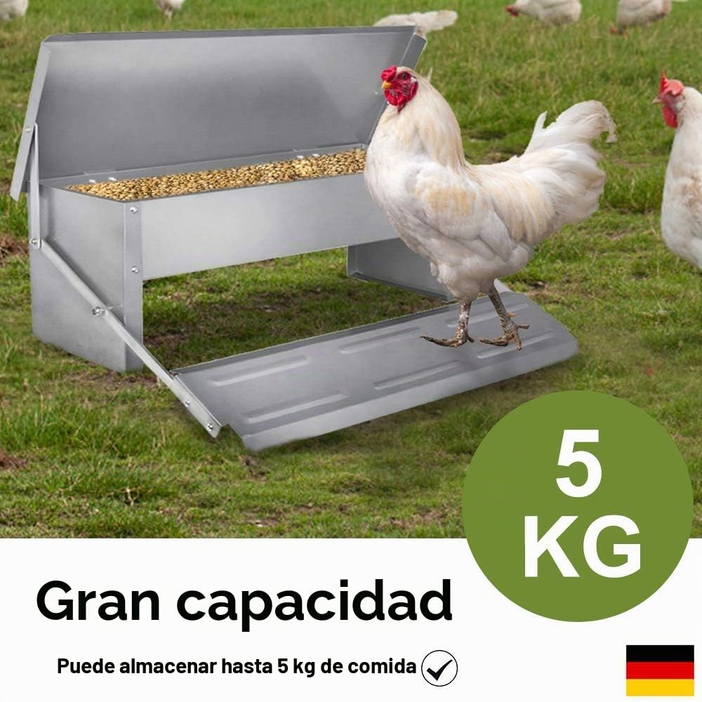 UISEBRT Comedero automático para pollos de acero galvanizado, 5 kg, comedero para aves de corral, a prueba de ratas y resistente al agua
